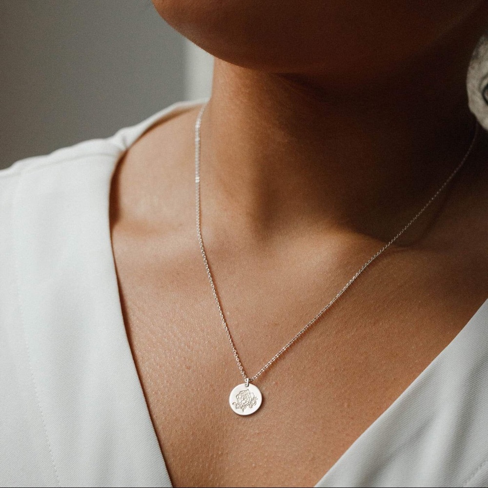 Peony November Birth Flower Engraved Boho Necklace - Picture 2 of 16